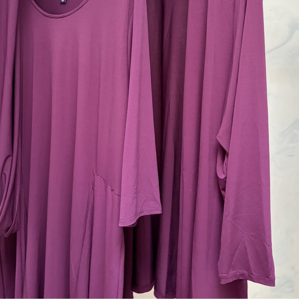 Dark Plum Long Sleeve Dress, Cardigan and Scarf. Plus size 2x - Picture 3 of 7